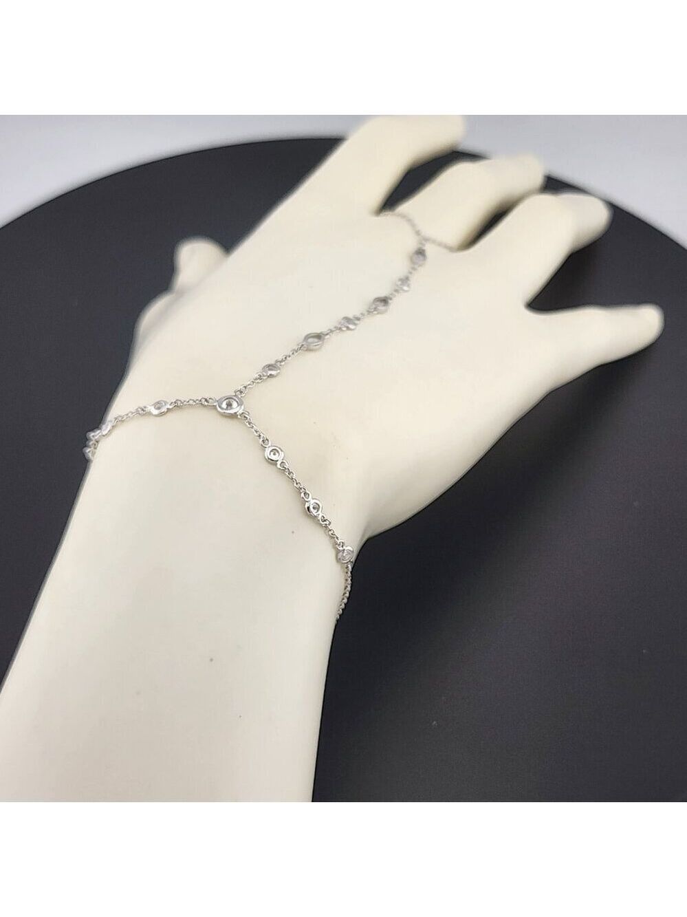 925 Silver Gemstone Hand Chain Bracelet with Ring – Round & Oval Stones - Picture 8 of 13